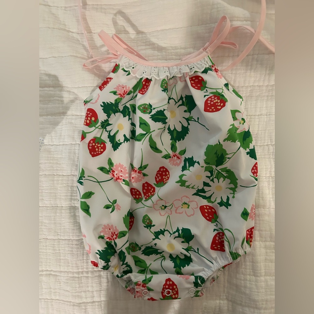 The Beaufort Bonnet Company Strawberry Floral Baby Romper